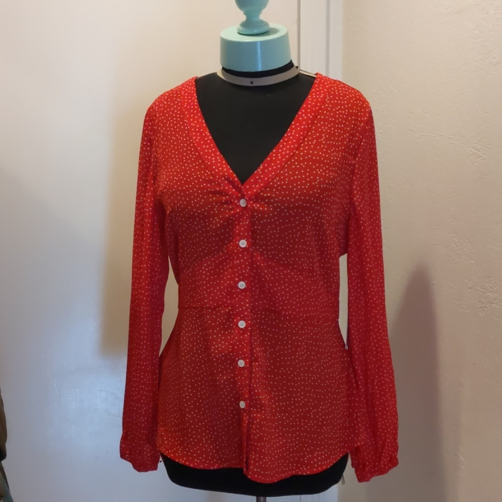 Polka dot button front blouse